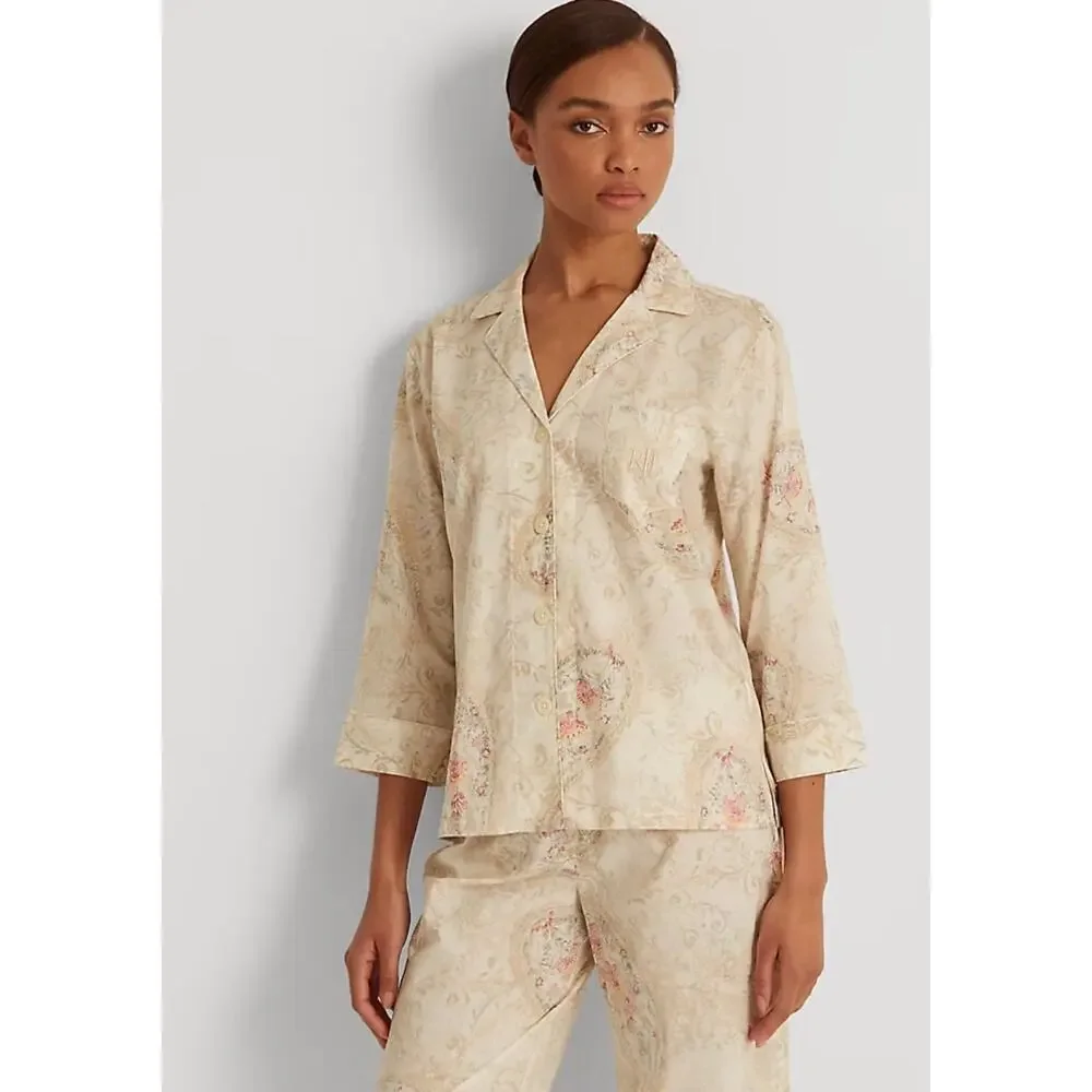 NWT Ralph Lauren Black Label Paisley Cotton Blend Pajama Top Logo Large Preppy